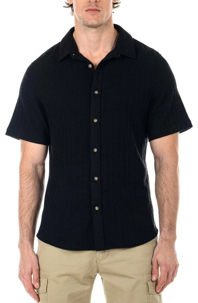 Original Paperbacks Reine Solid Short Sleeve Cotton Rib Button-Up Knit Shirt 1