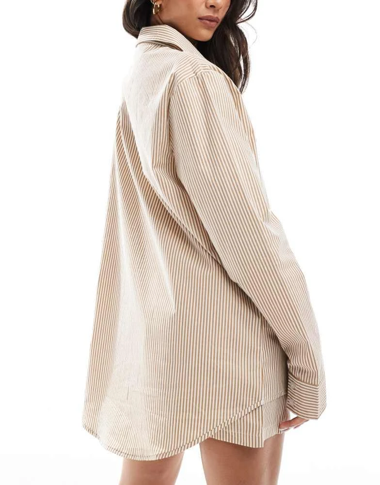 Luna Luna oversized pyjama shirt in brown stripe 3
