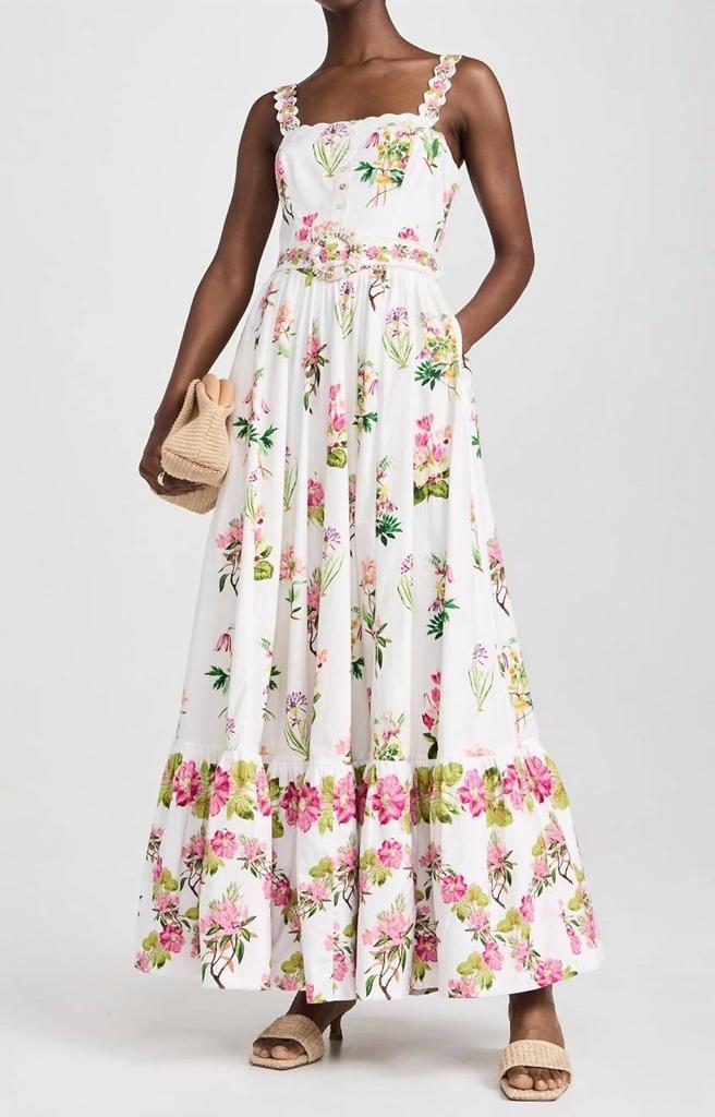 Hemant & Nandita Long Dress With Buckle Belt In White Floral