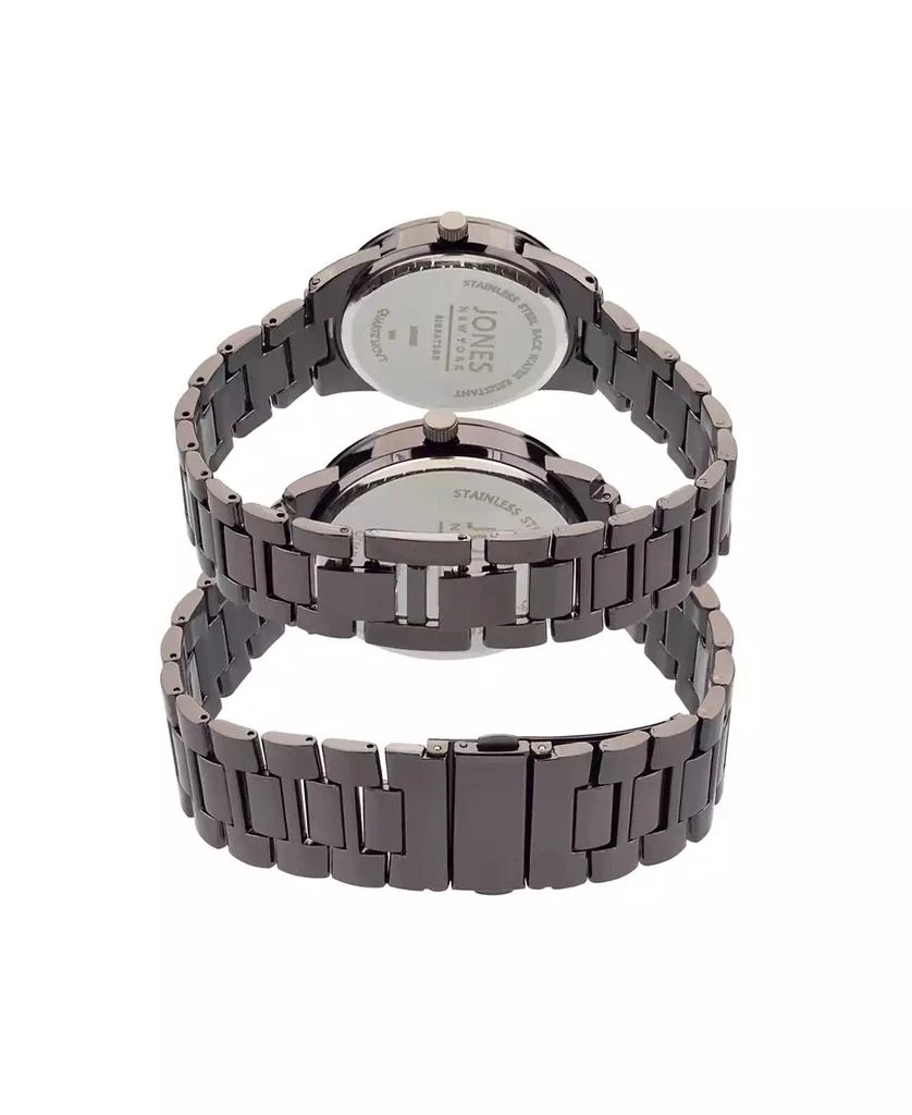 JONES NEW YORK Men and Women's Analog Shiny Black Metal Bracelet His Hers Watch 42mm, 32mm Gift Set 3