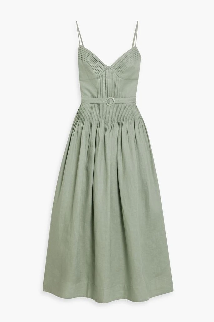 NICHOLAS Belted pintucked linen maxi dress 1