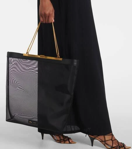Khaite Augusta leather-trimmed mesh shopper 2