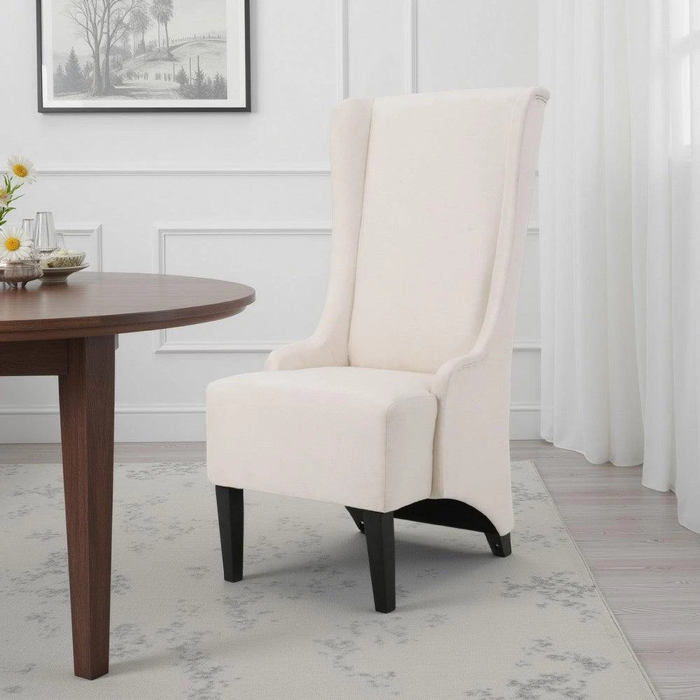 Hivvago Becca Dining Chair, Beige Fabric, High Wingback, Tapered Black Legs