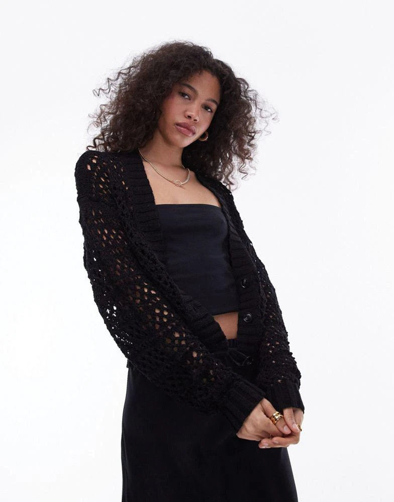 Topshop Topshop knitted mix stitch cardigan in black 1