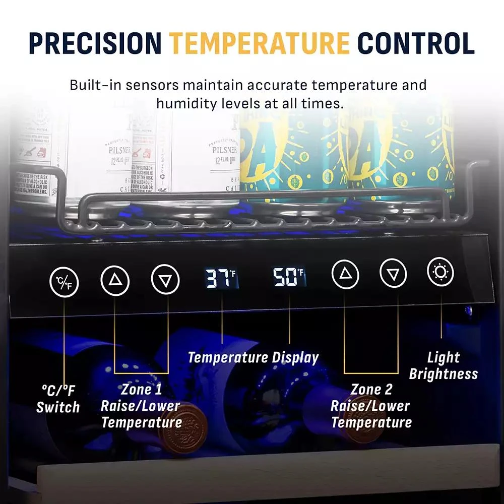 Newair 15" Premium Built-in Dual Zone 9 Bottle and 48 Can Wine and Beverage Fridge in Stainless Steel with SplitShelf 5