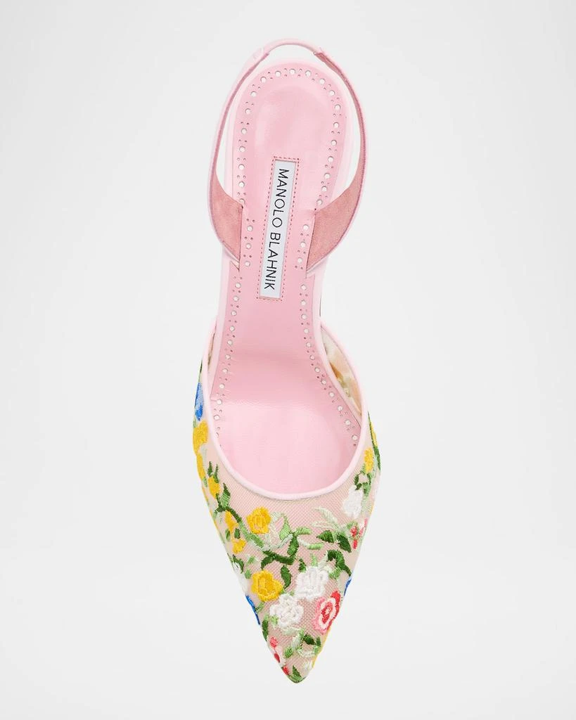 Manolo Blahnik Floral Embroidered Mesh Slingback Pumps 5