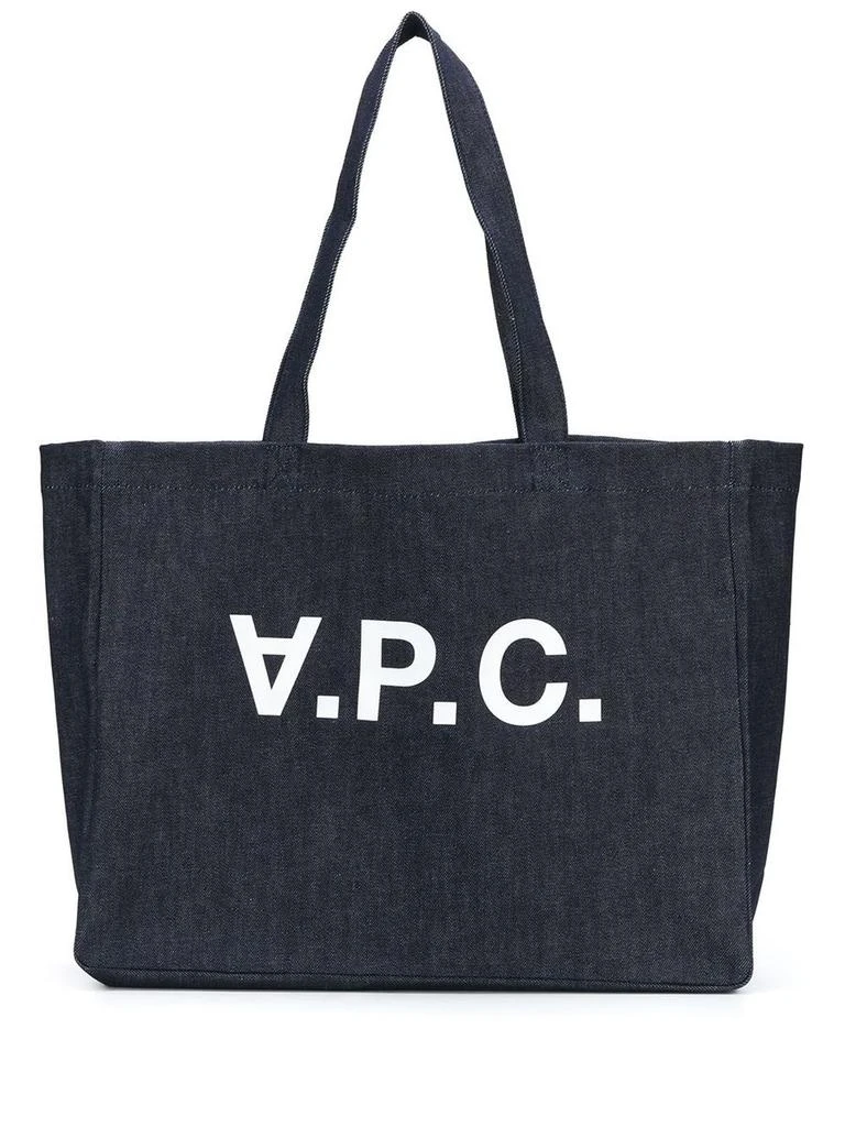 A.P.C. 'Daniela' Blue Tote Bag With Logo Lettering Print On The Front In Denim Woman 1