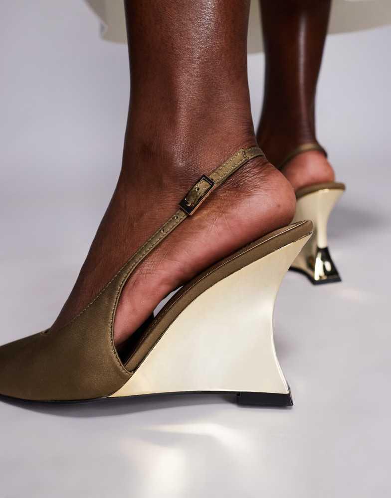 ASOS ASOS DESIGN Professor electroplated sculpted slingback wedges in olive