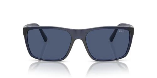 Ralph Lauren Polo Ralph Lauren Men
s PH4133 Rectangular Sunglasses, Shiny Transparent Dark Havana/Green, 59 mm