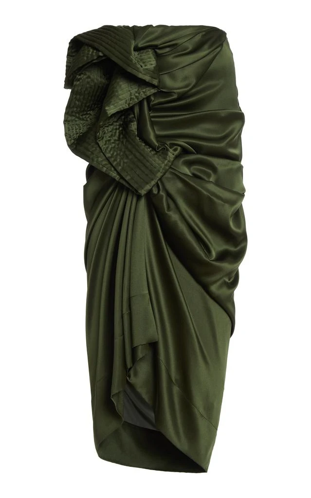 Dries Van Noten Dries Van Noten Solla Draped Stretch Silk-Satin Midi Skirt - Moda Operandi 1