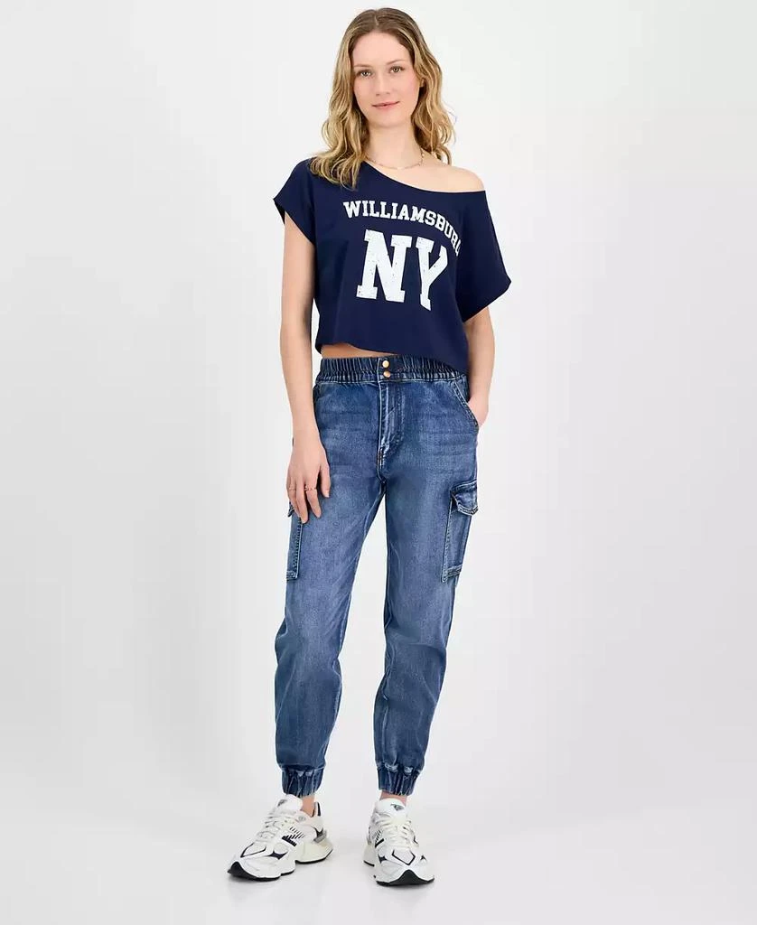 Almost Famous Juniors' Mid Rise Two Button Fly Cargo Jogger Jeans 1