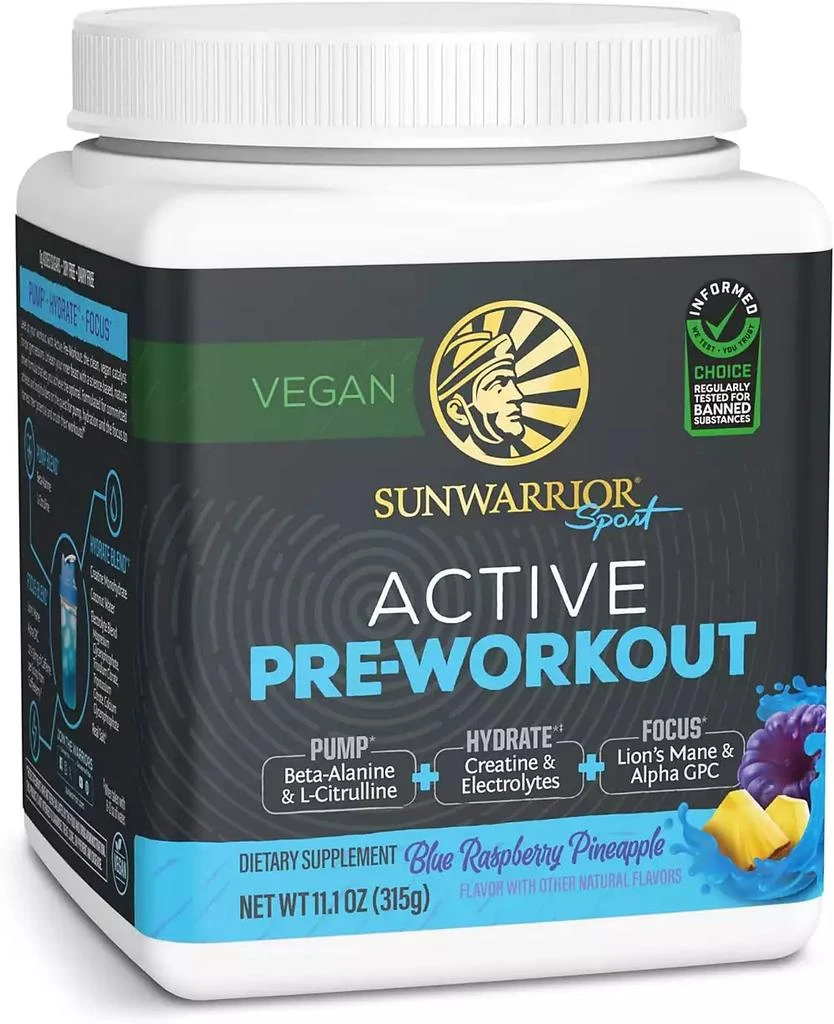 Sunwarrior US Active Pre-Workout Tub, Blue Raspberry Pineapple, 315gm