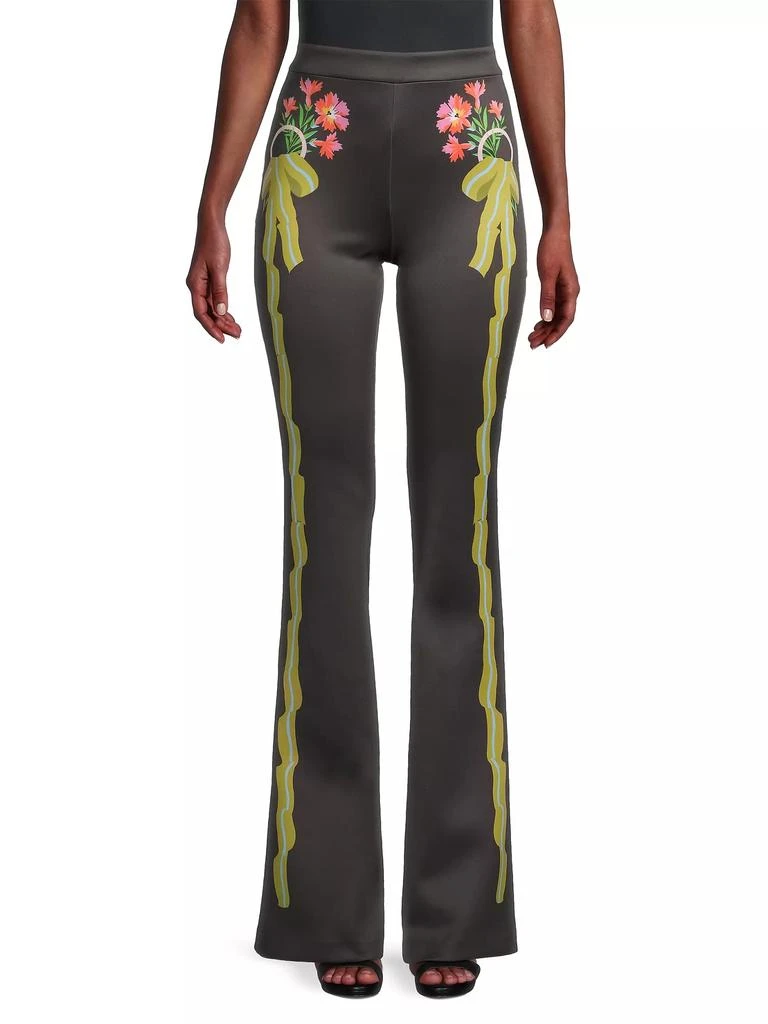 Cynthia Rowley Floral Bonded Stretch Flare Pants 3