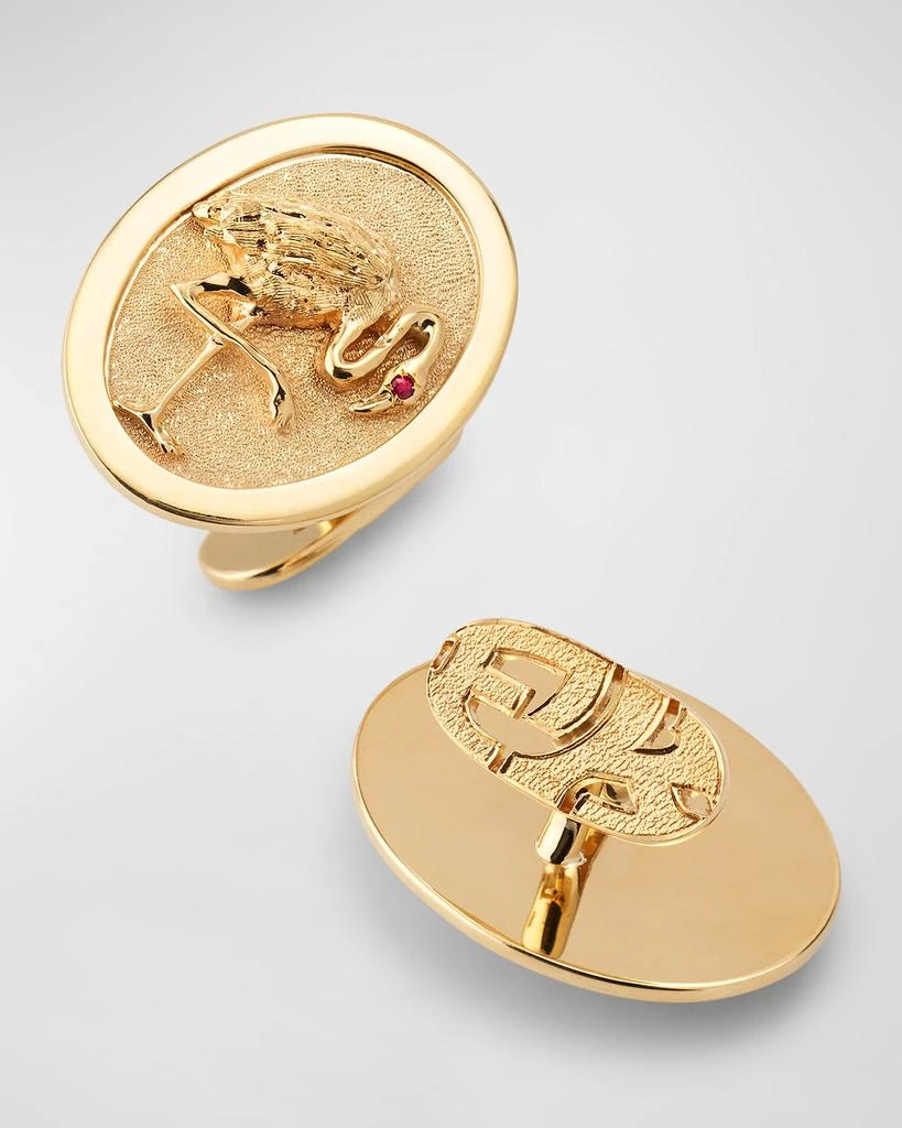 NM Estate Estate 14K Yellow Gold Oval Flamingo Cufflinks with Ruby Eyes 4
