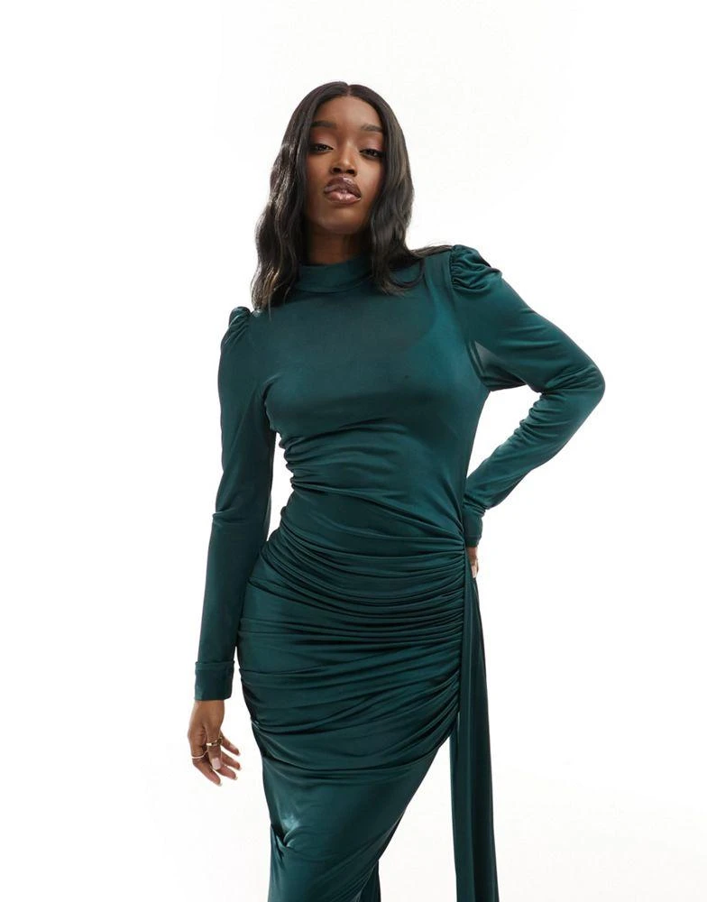 Shop VL The Label maxi ruched high neck dress in dark green on Sale at  BeyondStyle  Get 79% Off VL The Label maxi ruched high neck dress in dark  green with