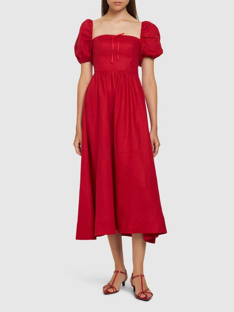 REFORMATION Marella Linen Puff Sleeve Midi Dress 1