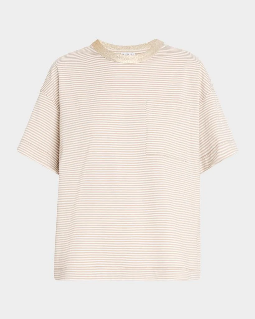 Brunello Cucinelli Metallic Monili-Collar Striped Jersey T-Shirt 1