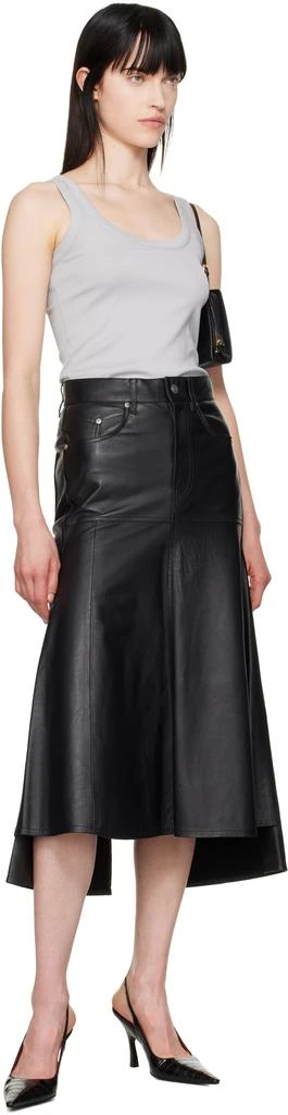 Victoria Beckham Black Panelled Flare Leather Midi Skirt 4