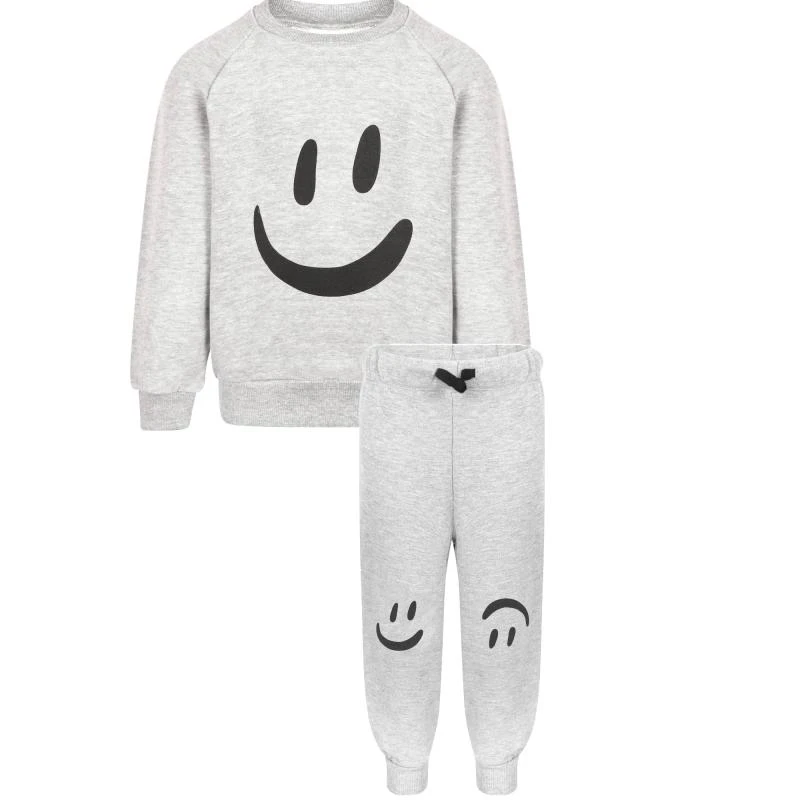 MOLO Large smiley face babies gray melange sweatshirt and sweat pants set 1