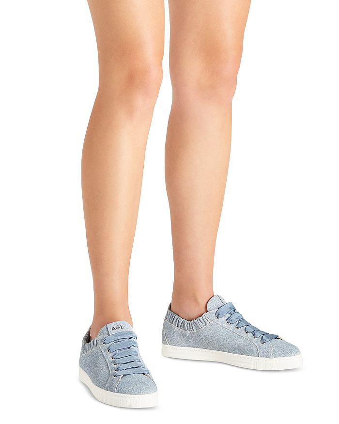 AGL Women's Suzie Denim Print Lace Up Low Top Sneakers