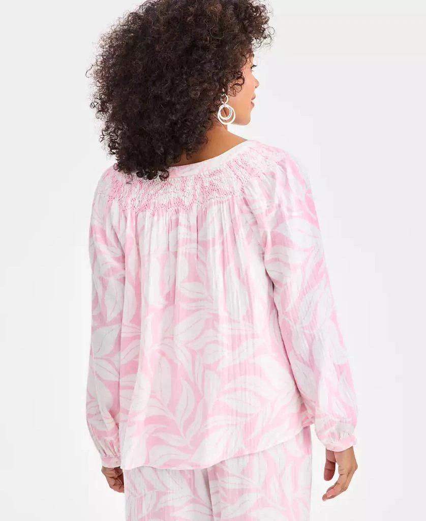 Style & Co Petite Print Smock Neck Long-Sleeve Top 4