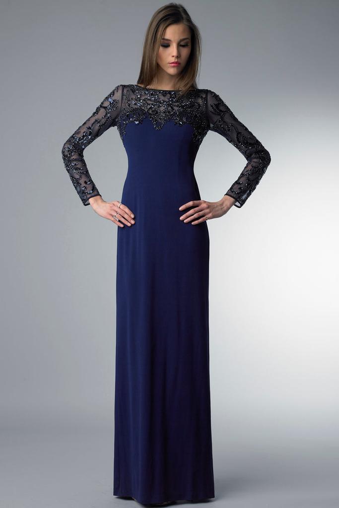 Basix Black Label Basix Long Sleeve Beaded Gown
