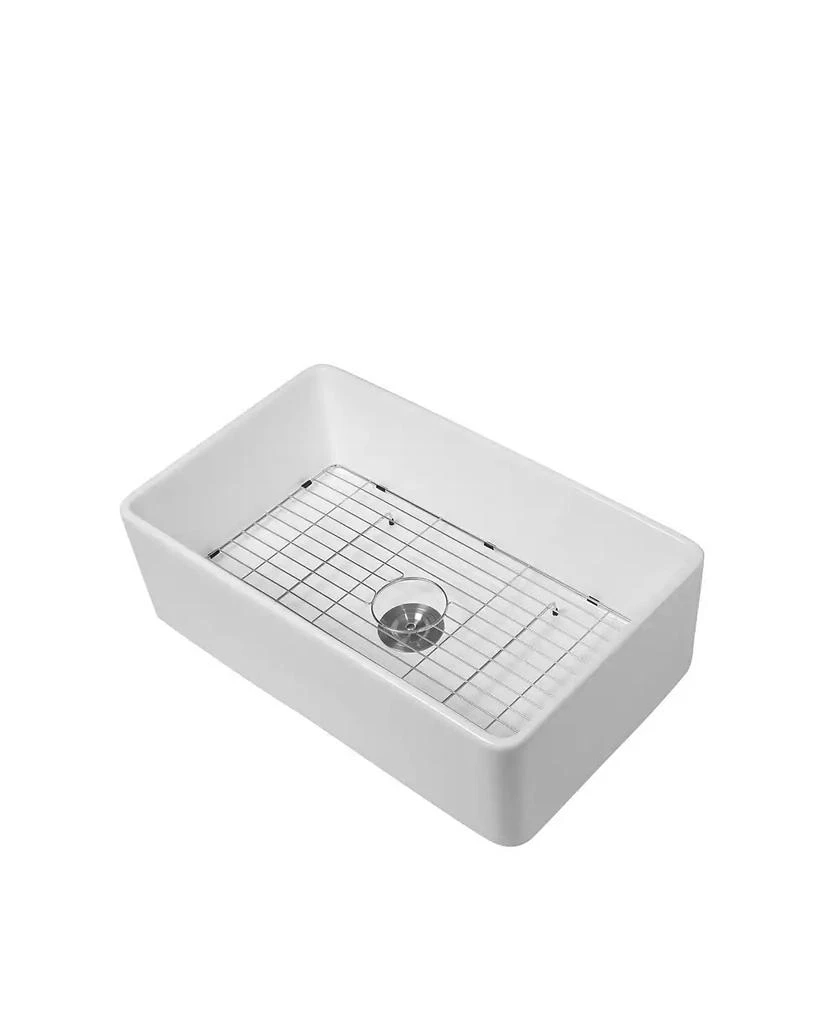 Flynama 33x20x9 Inch Farmhouse Kitchen Sink Premium Porcelain Ceramic Apron Front Single Bowl With Stainless Steel Drain Assembly And Dish Grid 6