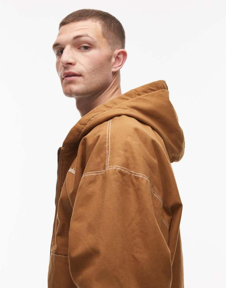 Timberland washed heavy canvas hooded bomber jacket in dark beige