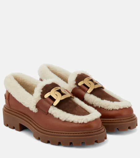Tod's Kate leather and shearling loafers 1