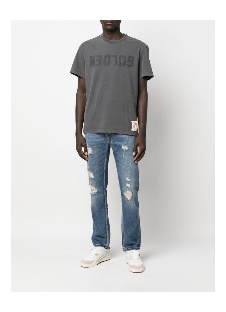 Golden Goose Golden M
s Regular T-shirt Distressed Cotton Jersey With Lo