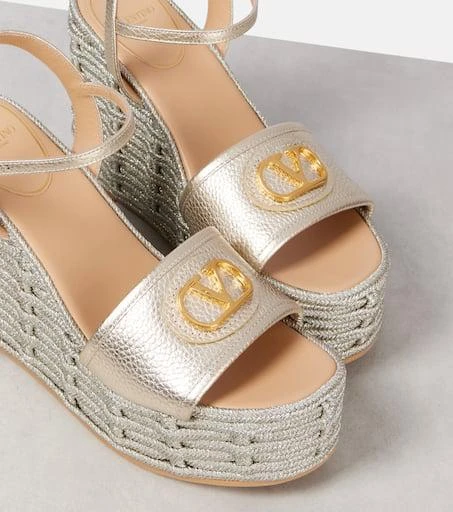 Valentino VLogo metallic leather wedge sandals 5