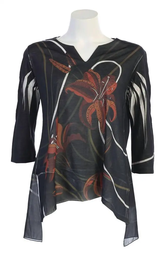 Jess & Jane Jess & Jane - Women's Lily Trio Slit V-neck Chiffon Contrast Top