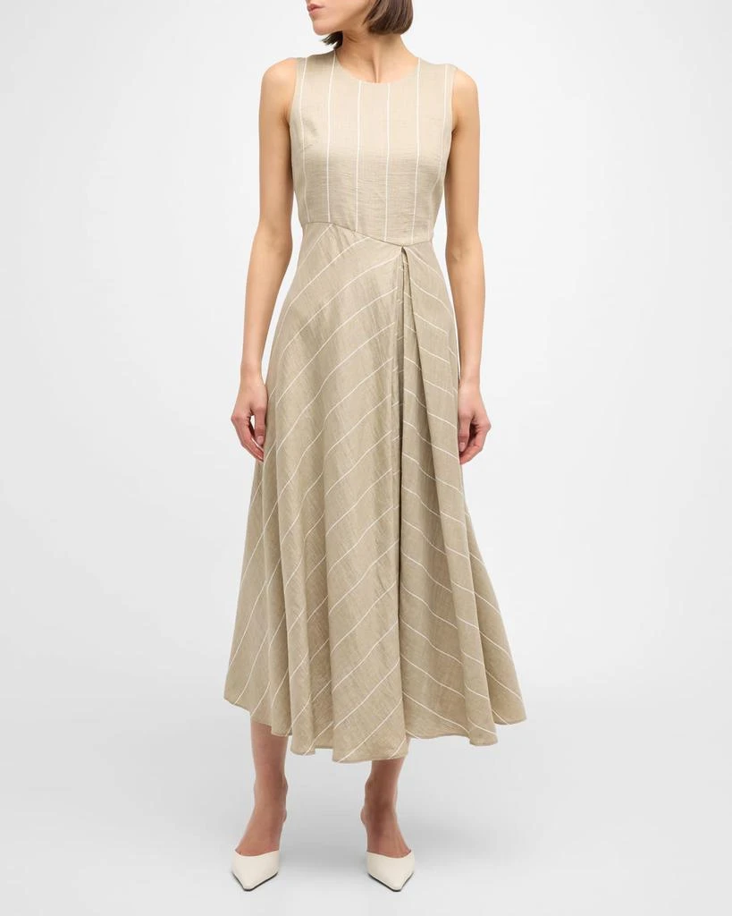Lafayette 148 New York Pleated Striped A-Line Midi Dress 3