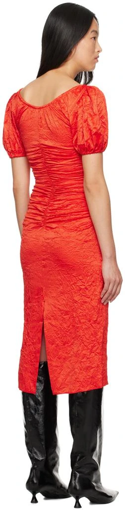 Ganni Red Crinkled Midi Dress 3