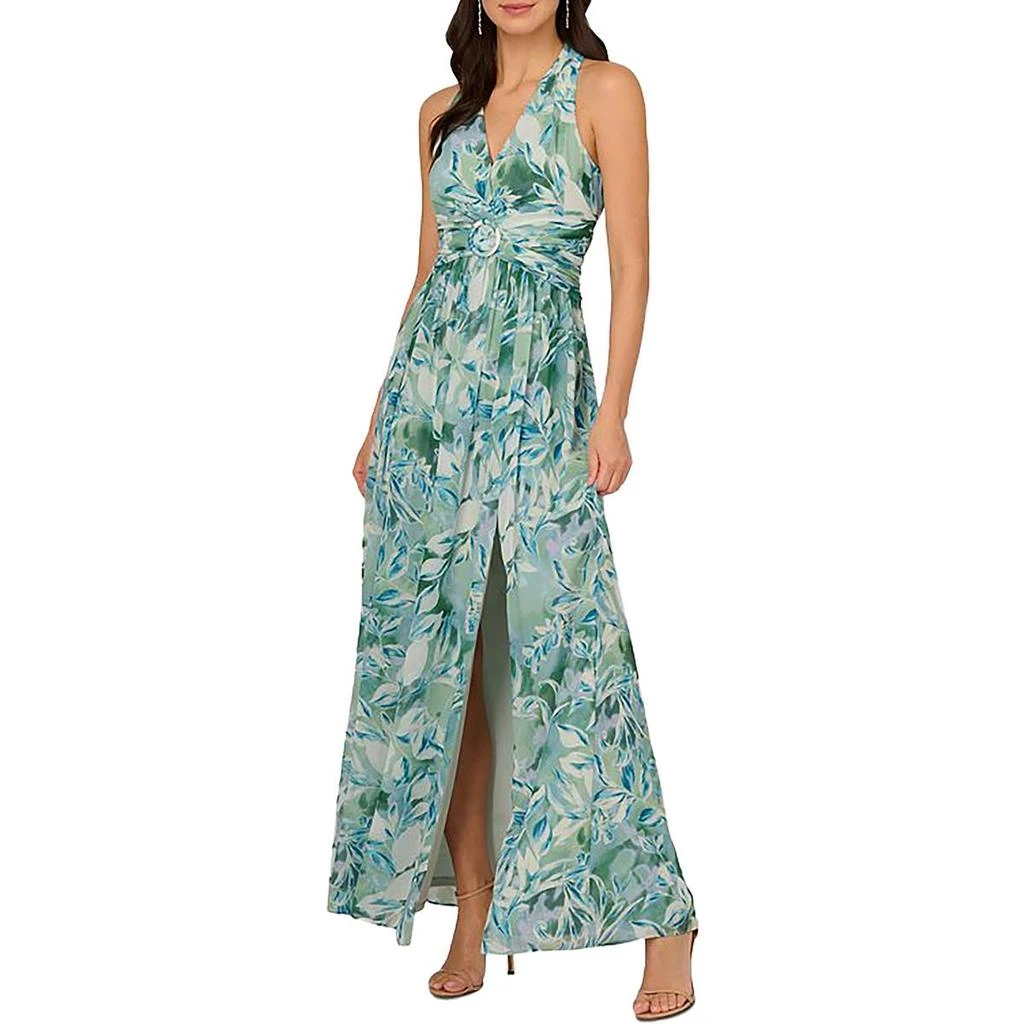 Adrianna Papell Womens Chiffon Leaf Print Evening Dress 1