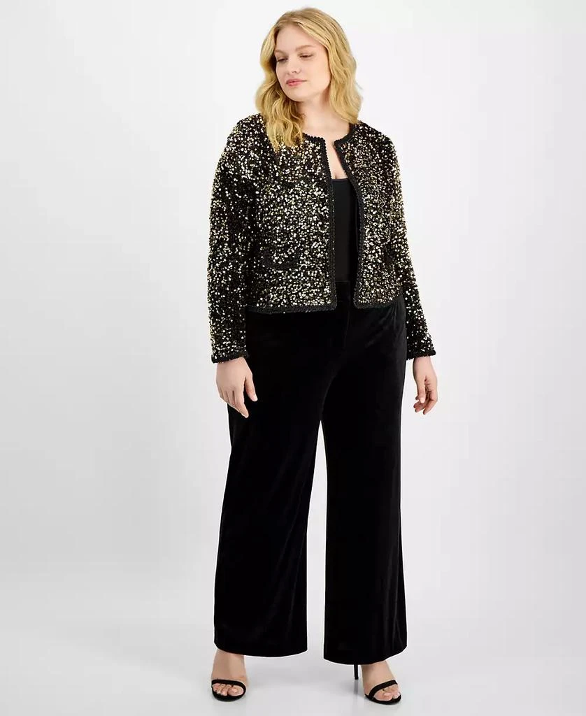 Tahari Plus Size Sequin Collarless Long-Sleeve Jacket 4