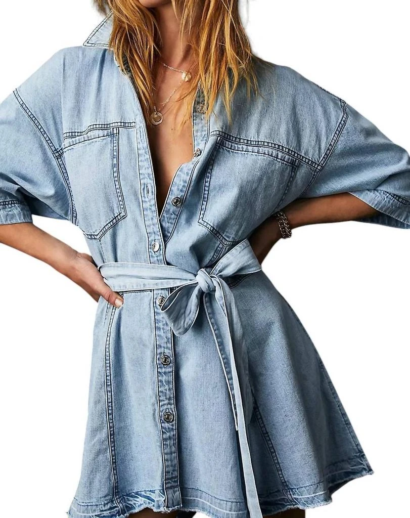 Free People Jenny Denim Tunic Top In Light Indigo Combo 4