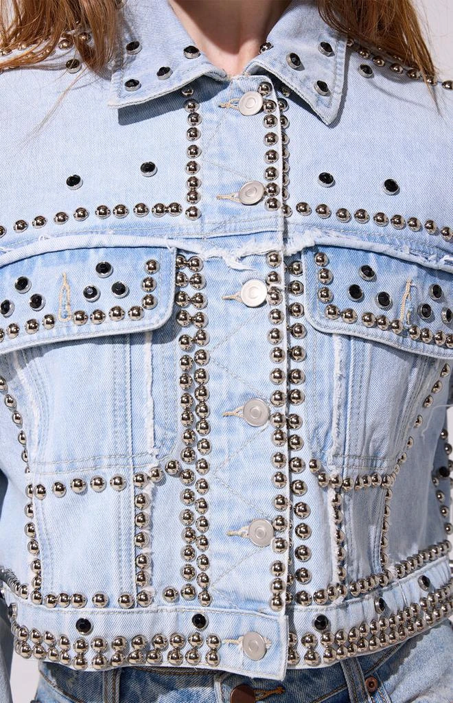 AZALEA WANG Jazella Light Blue Studded Cropped Denim Jacket 5