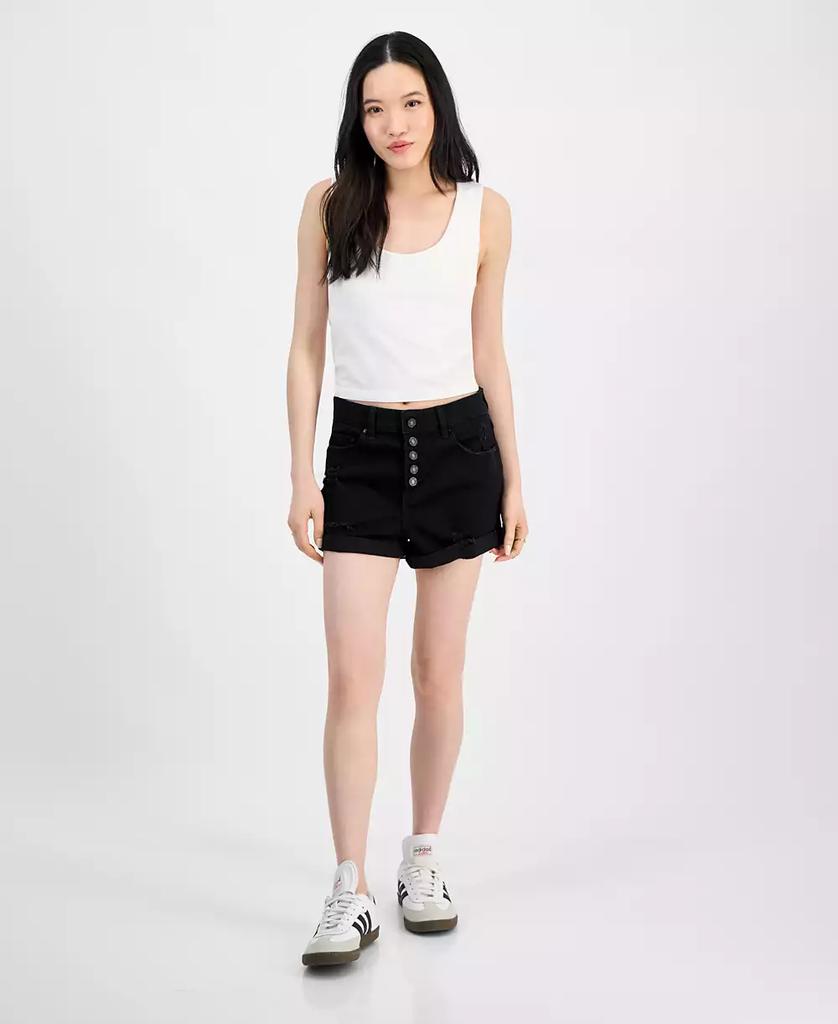 Indigo Rein Juniors' Exposed-Button High Rise Destructed Shorts