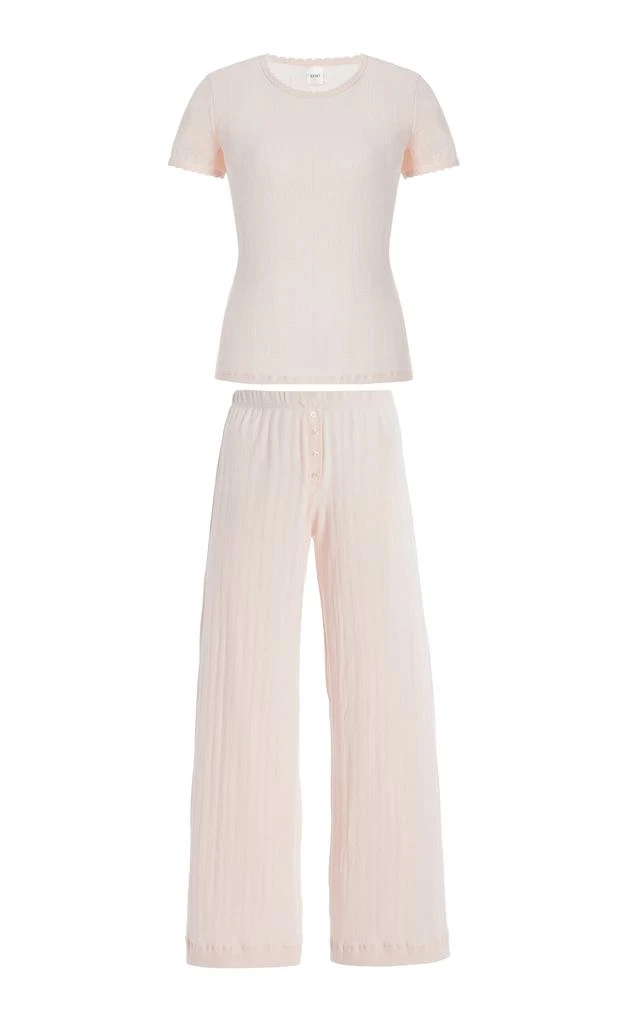 Leset Leset - Pointelle-Knit Lounge Set - Pink - M - Moda Operandi 1