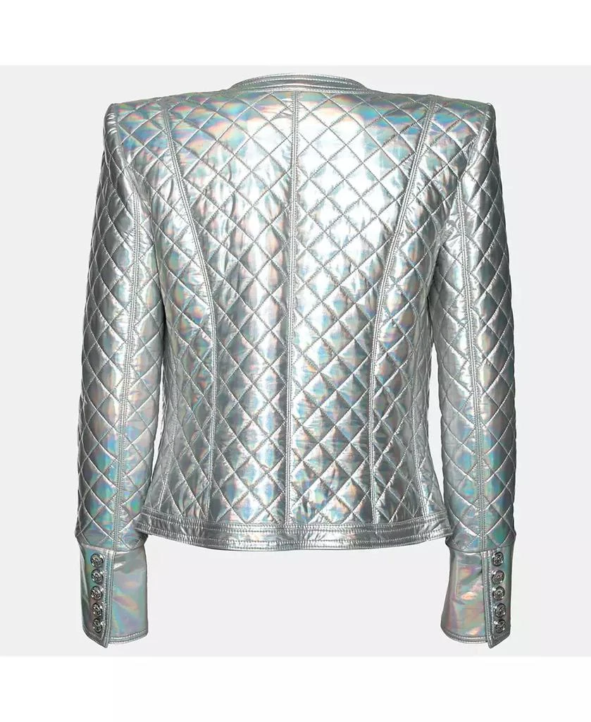 Pre-Owned Balmain Women
s Silver Holographic Quilted Open Front Jacket 3