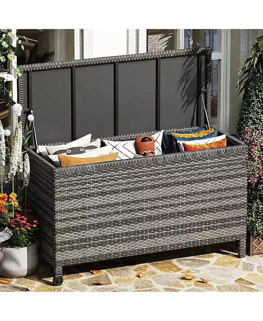 gaomon 185-Gallon Outdoor Deck Box with Wheels and Liner, Wicker