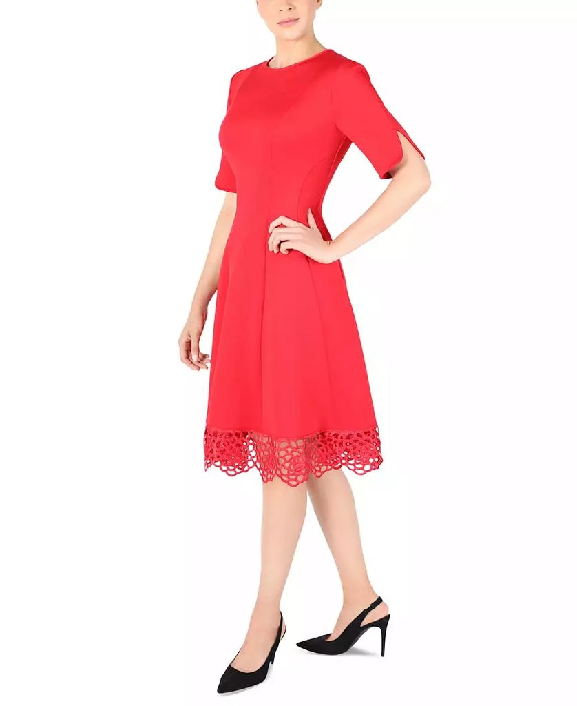 Donna Ricco Donna Rico Women's Elbow-Sleeve Lace-Hem Knit Dress 2