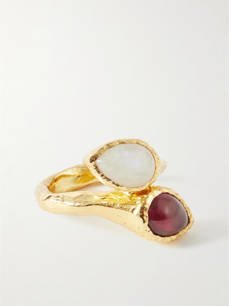 PACHAREE Prado Teardrop 石榴石、月长石、镀金戒指