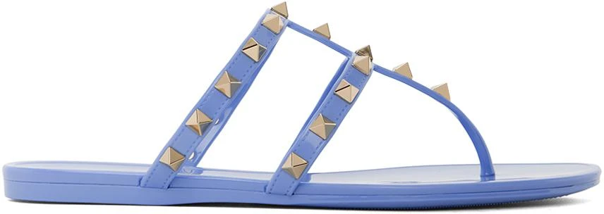 Valentino Blue Rockstud Flat Rubber Sandals 1