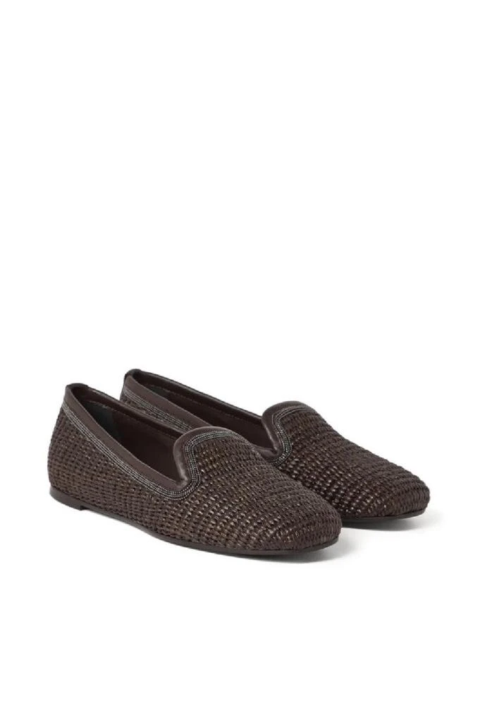 Brunello Cucinelli Woven Slip-On Brown Shoes With Elegant Detailing 2