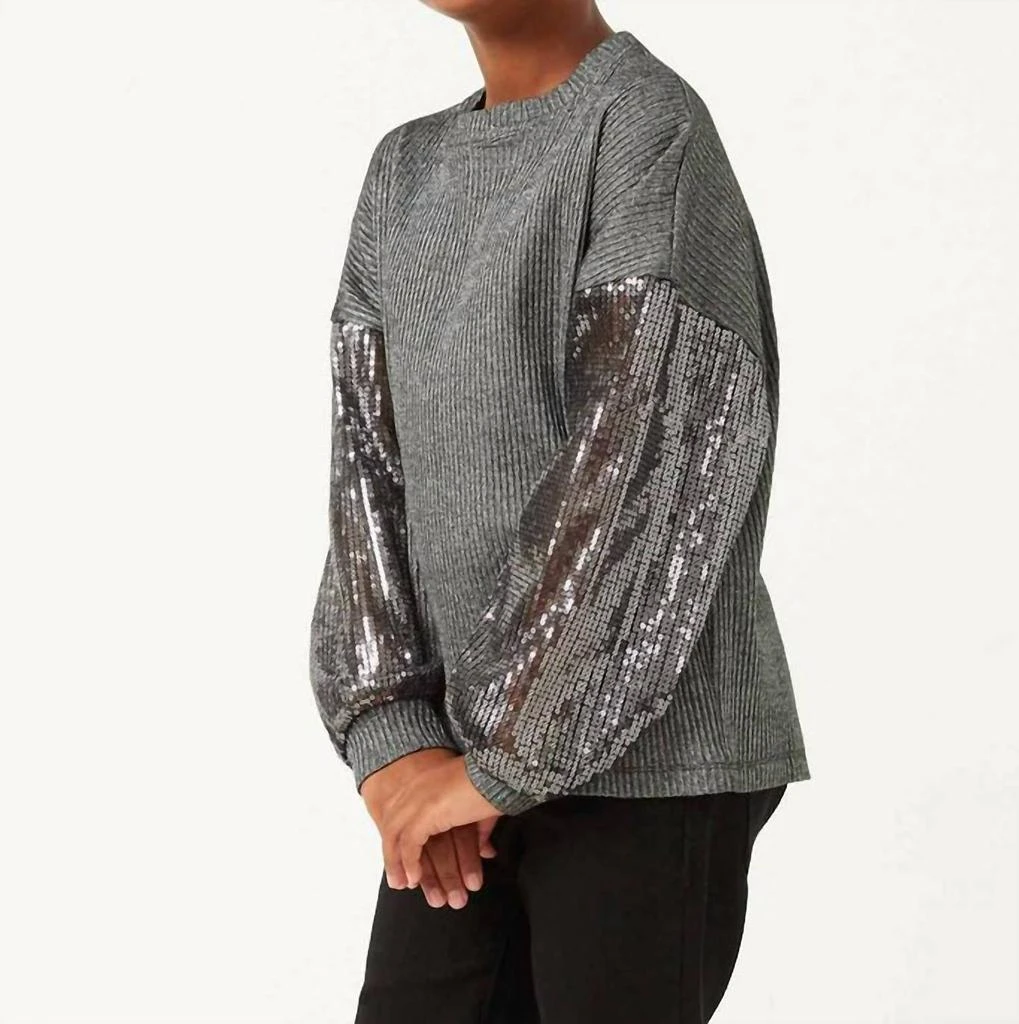 Hayden Girls Hayden Girls - Sequin Sleeve Metallic Rib Long Sleeve Top 3