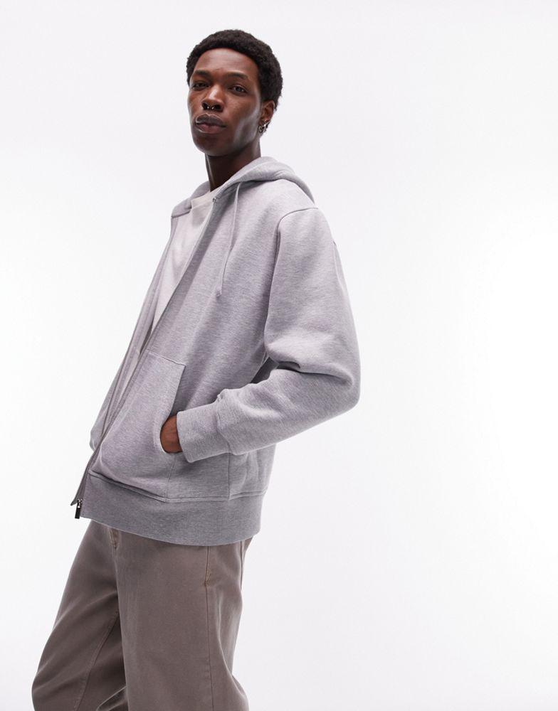 Topman Topman full zip hoodie in grey marl