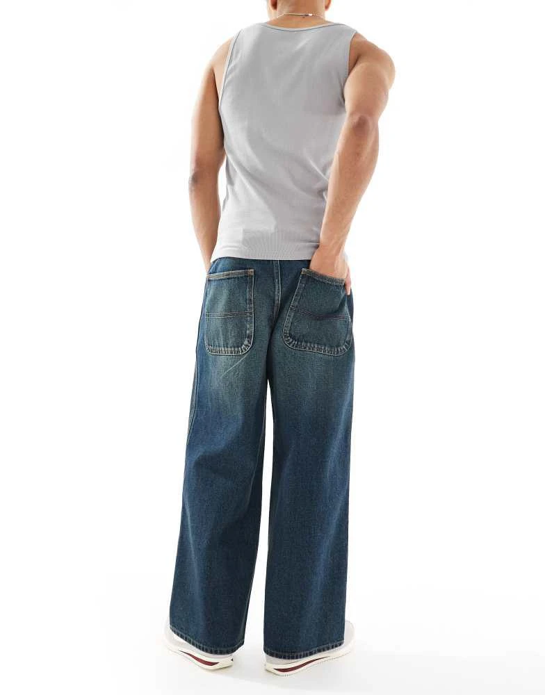 ASOS ASOS DESISN super baggy jeans with green tint in dark wash blue 2