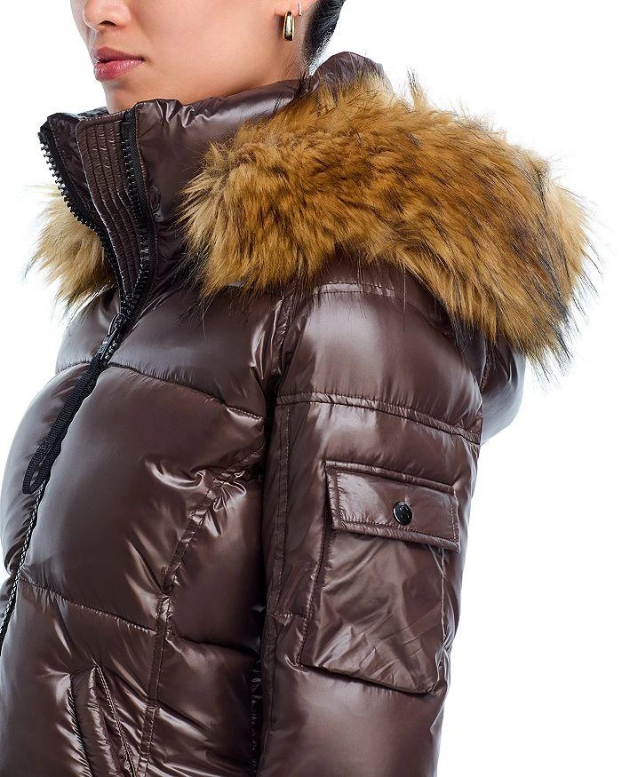 AQUA Gloss Puffer Jacket with Faux Fur Trimmed Hood - Exclusive 6